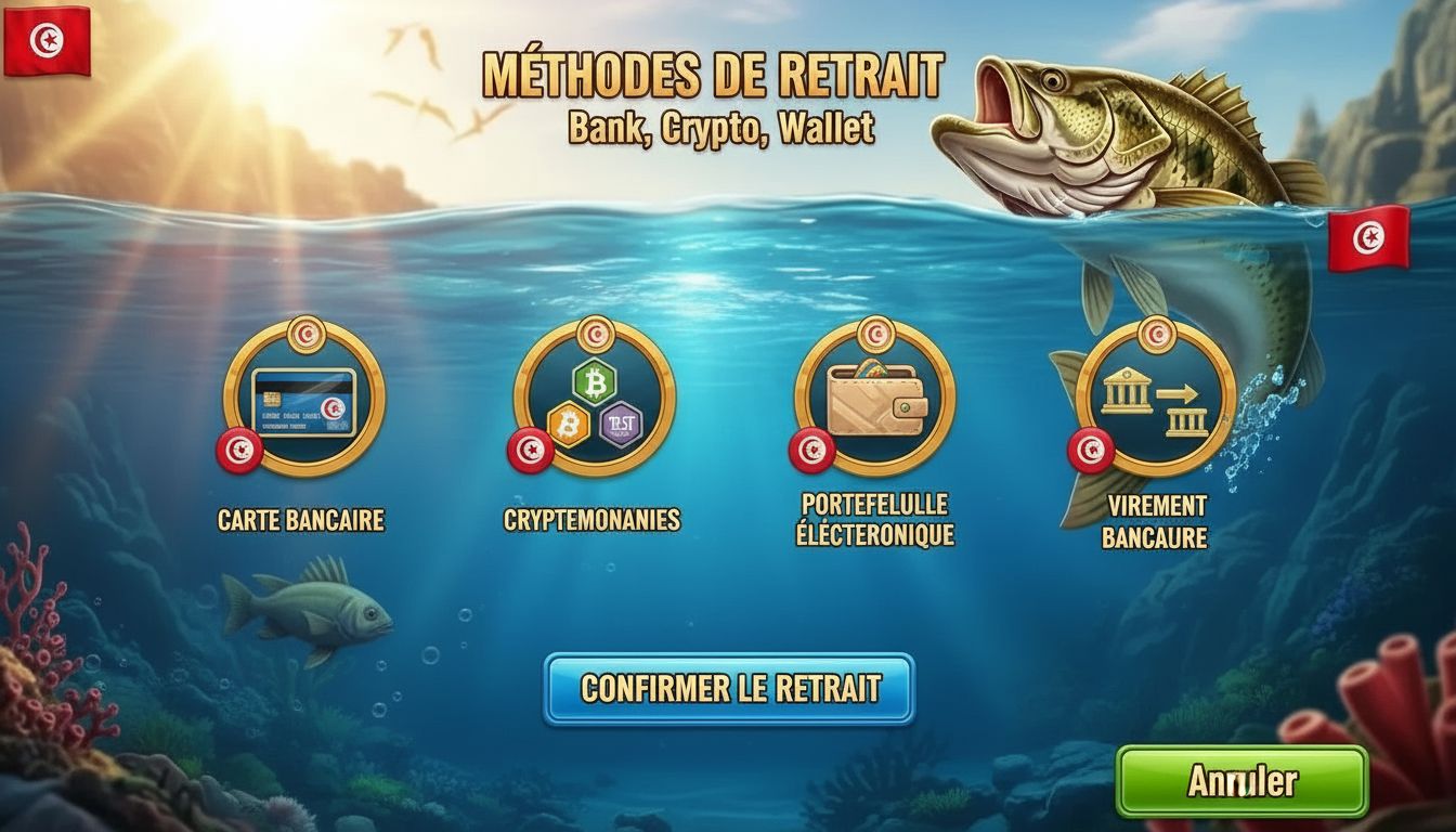 Interface affichant différentes méthodes de retrait comme banque, crypto, portefeuille